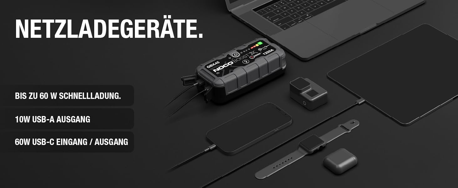 NOCO Boost X GBX45: Портативний пусковий пристрій Powerbank – 1250A, для бензинових двигунів до 6.5L та дизельних до 4.0L
