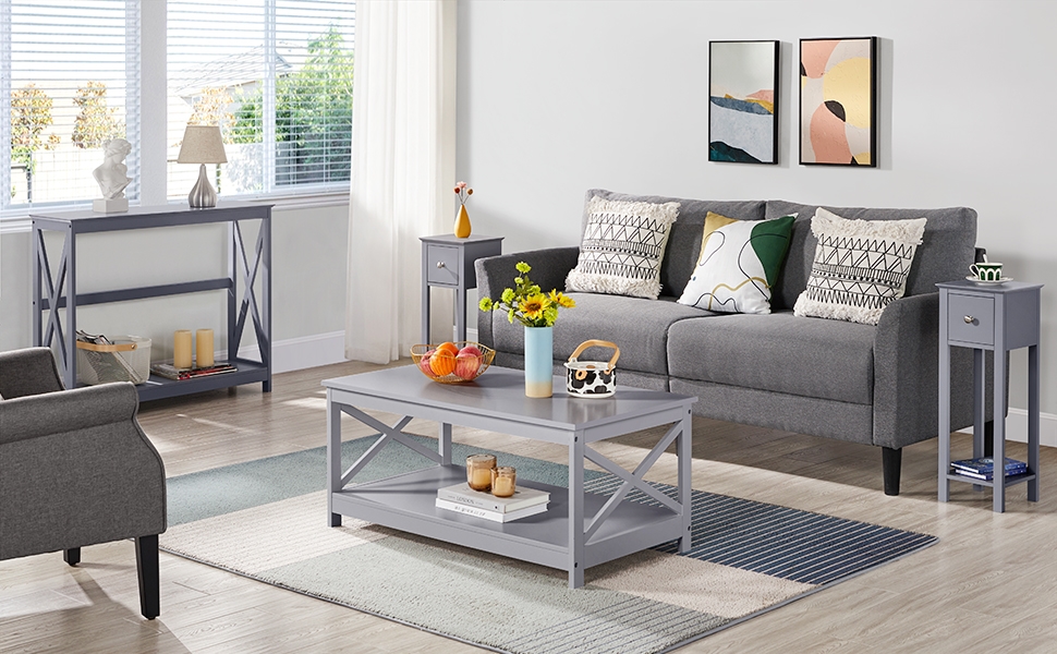 Нічний столик Yaheetech (2 шт.) з шухлядою та полицею, білий (темно-сірий)