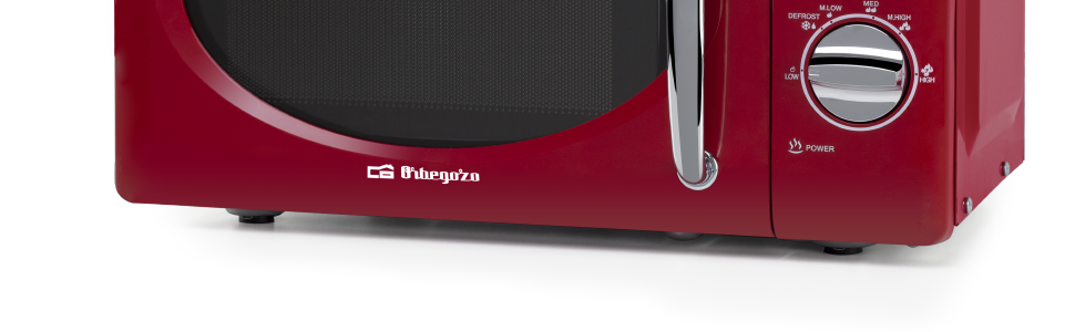 Мікрохвильова піч Orbegozo MI2020 20л, 700 Вт, червона, ретро-дизайн, 6 рівнів потужності, таймер 30 хв