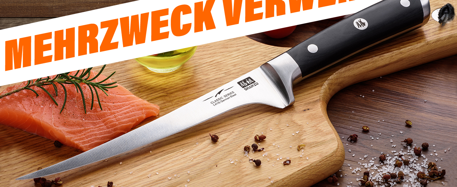 Набір кухонних ножів SHAN ZU з бруском, 14 предметів. Професійний німецький набір кухонних ножів з точильним бруском, набір ножів для кухні (ніж для філе)