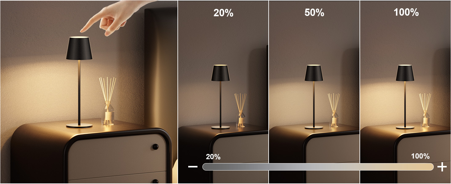 LED настільна лампа Klighten з регулюванням яскравості, акумуляторна, чорна, для дому та вулиці, USB-C, тепле світло 3000K, алюміній, IP54, вологостійка