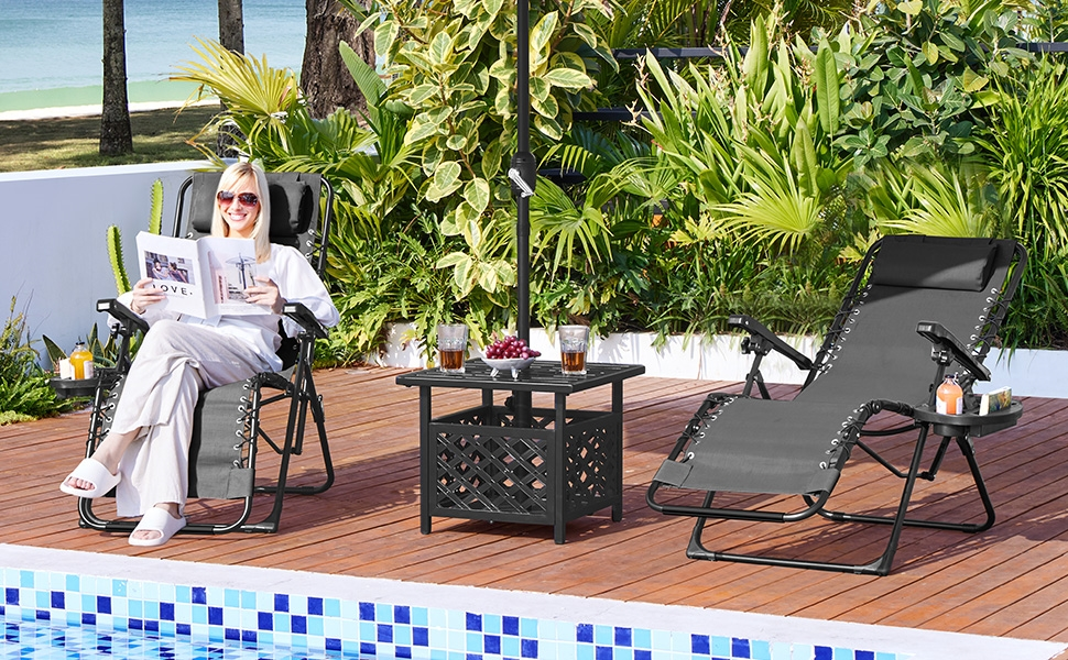 Розкішна садова лежанка Yaheetech з підголовником та тримачем для напоїв - розкладний лежак для відпочинку на вулиці