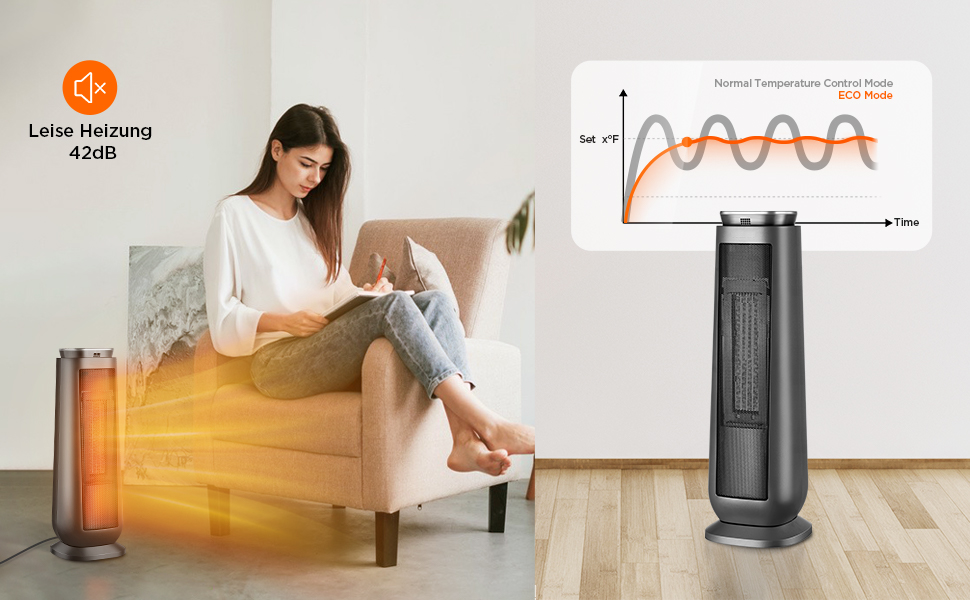 Керамічний обігрівач Midea 2000W з ECO-режимом, поворотним механізмом 70°, таймером на 8 годин та захистом від перегріву для вітальні та офісу