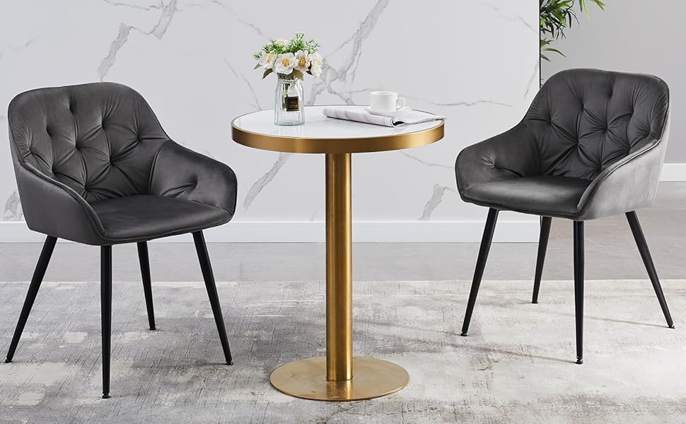 CLIPOP Комплект з 6 м'яких обідніх стільців з велюру з підлокітниками, сірого кольору. Ідеально підходять для кухні, вітальні та відпочинку. Металеві ніжки.