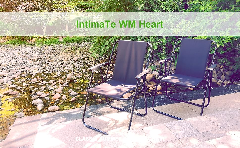 Крісло для кемпінгу IntimaTe WM Heart, складне крісло з підлокітником, набір з 2 складних стільців Крісло для риболовлі Зручне пляжне крісло, портативне крісло для відпочинку, вантажопідйомність до 90 кг (чорний)