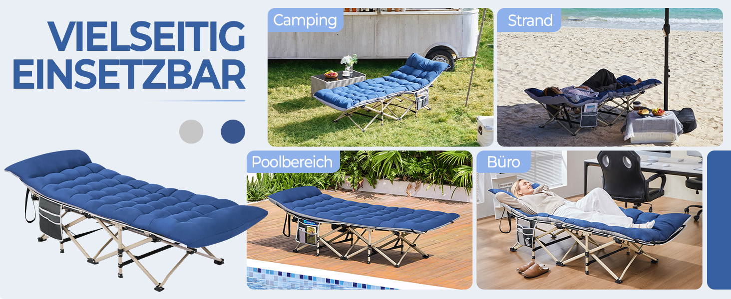 Розкладне кемпінгове ліжко Yaheetech з матрацом та сумкою для перенесення, гостьове ліжко для відпочинку та саду, 191 x 67 см, витримує до 150 кг (Блакитний/Сірий)