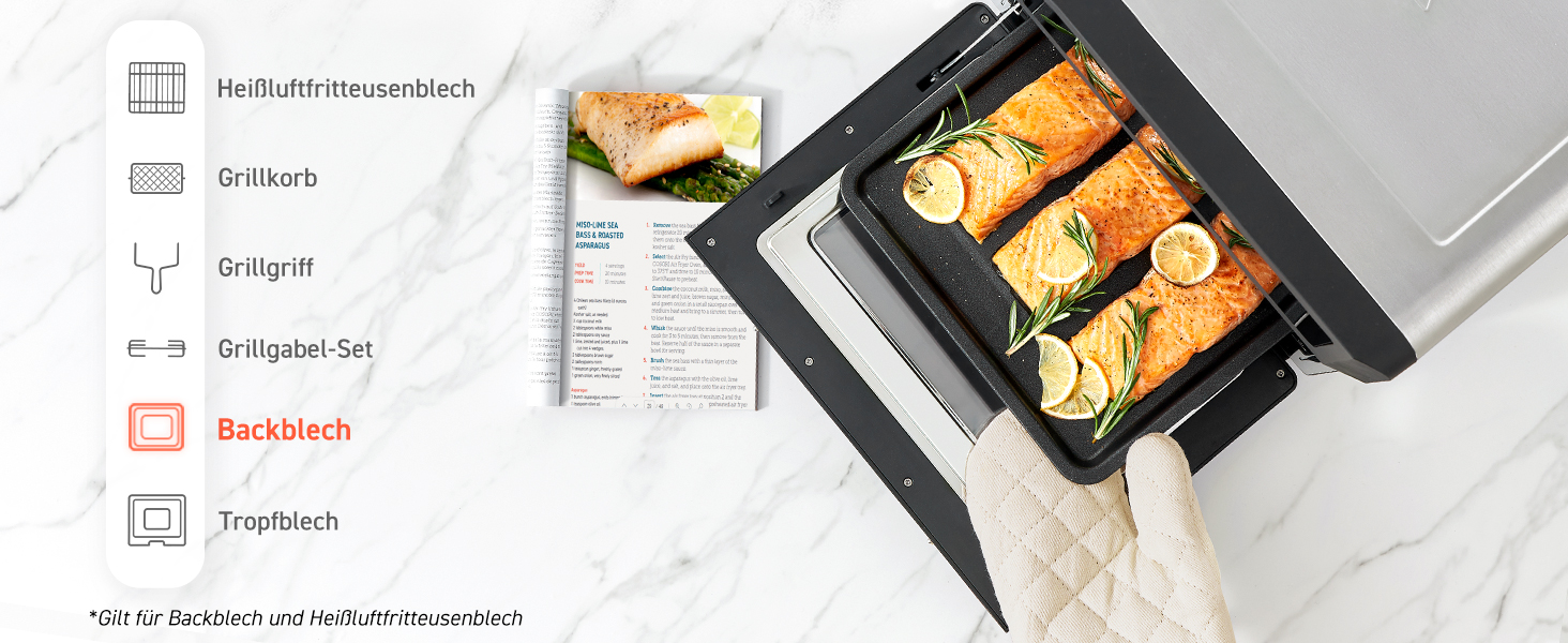 Фритюрниця повітряна COSORI 12L з 11 функціями, сушка, ферментація, подвійне нагрівання, вікно огляду, Airfryer XXL, міні-піч, рецепти, 7 аксесуарів, 220°C, срільно-чорний колір