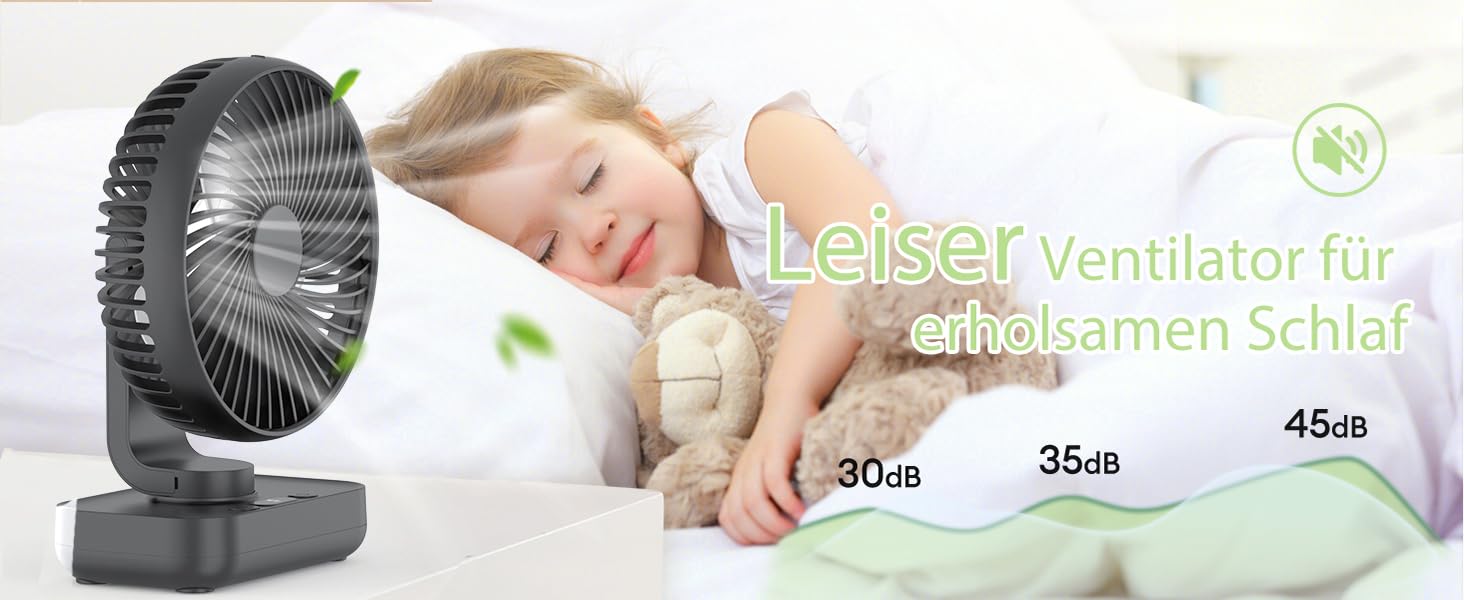 Вентилятор настільний USB портативний акумуляторний Leise 4000mAh, 4 швидкості, LED-дисплей, чорний