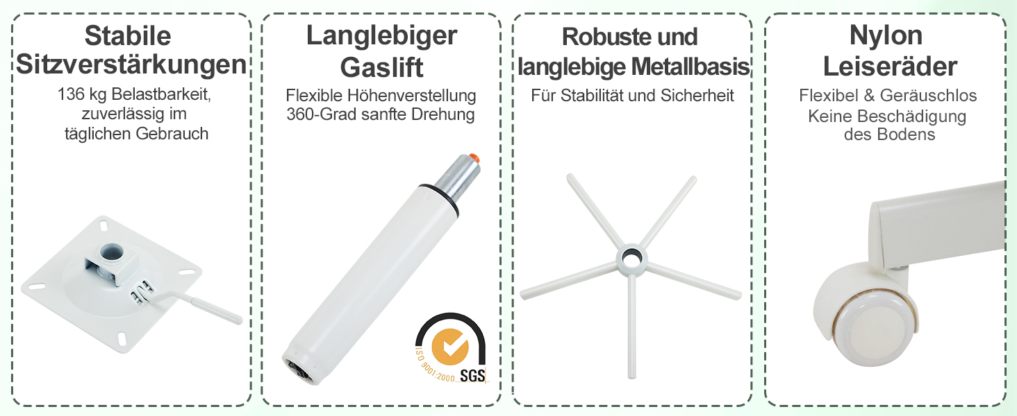 Офісне крісло Bonnlo з роликами, регульована висота, для робочого кабінету, спальні, home office, обшите тедді, білий (зелений)