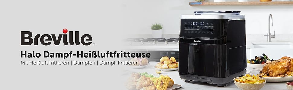 Аерофритюрниця Breville Halo Цифрова фритюрниця 9 літрів Потужність 1700 Вт для швидших результатів На 50 енергоефективніше На 65 більше місця для приготування їжі VDF13 шт. епсельна вилка ЄС (7 л)