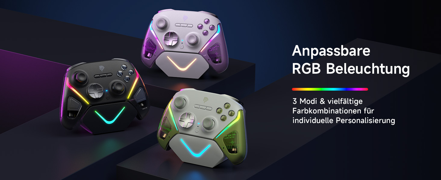 EasySMX D10 Контролер для ПК з зарядною станцією, бездротовий контролер з TMR джойстиком та 2-в-1 тригером, 1000Hz Polling контролер з RGB підсвічуванням для ПК/Switch/Android – Чорний