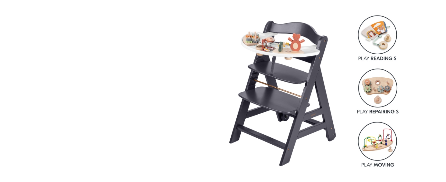 Високий стільчик для годування Hauck Beta+ Newborn Set Premium Dark Grey - комплект для новонароджених, з підставкою для ніг, м'яким сидінням та підносом - сірий колір