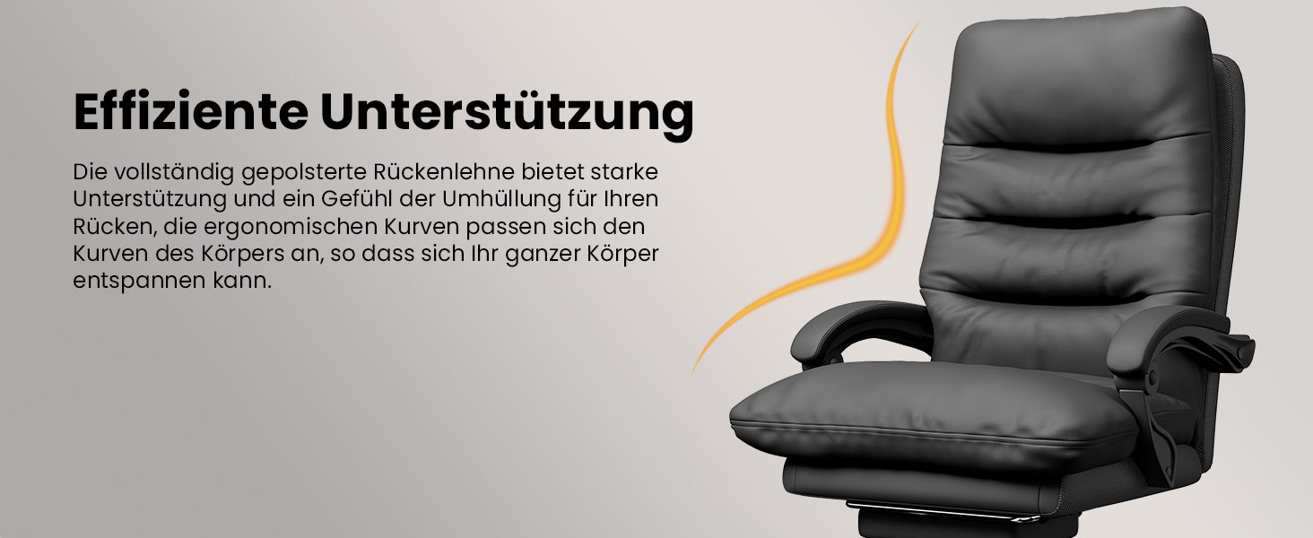 Ергономічне крісло для офісу Naspaluro з підніжкою, крісло для комп'ютера з двошаровою подушкою, високою спинкою, функцією відкидання, регулюванням висоти, з PU-шкіри, чорне, до 150 кг