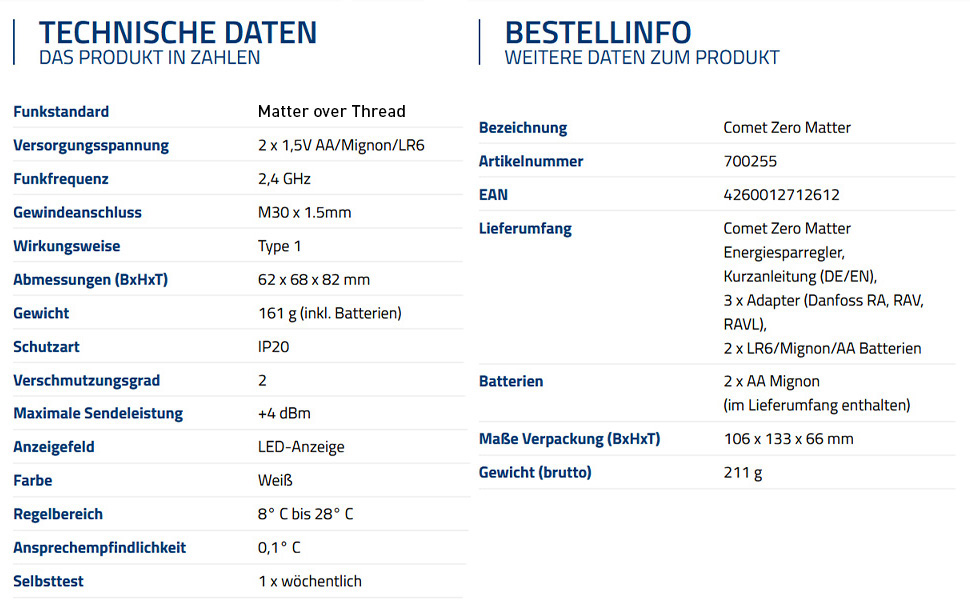 Eurotronic Comet Zero Matter - Радіаторний термостат Matter (Wi-Fi, Alexa, Google, Apple HomeKit, SmartThings), білий