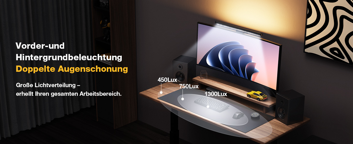 Світлодіодна лампа-панель Douxlife для монітора з підсвічуванням, USB офісна лампа з сенсорним керуванням та пультом, 42 см, регульована яскравість/колірна температура, Screenbar для ПК, чорний