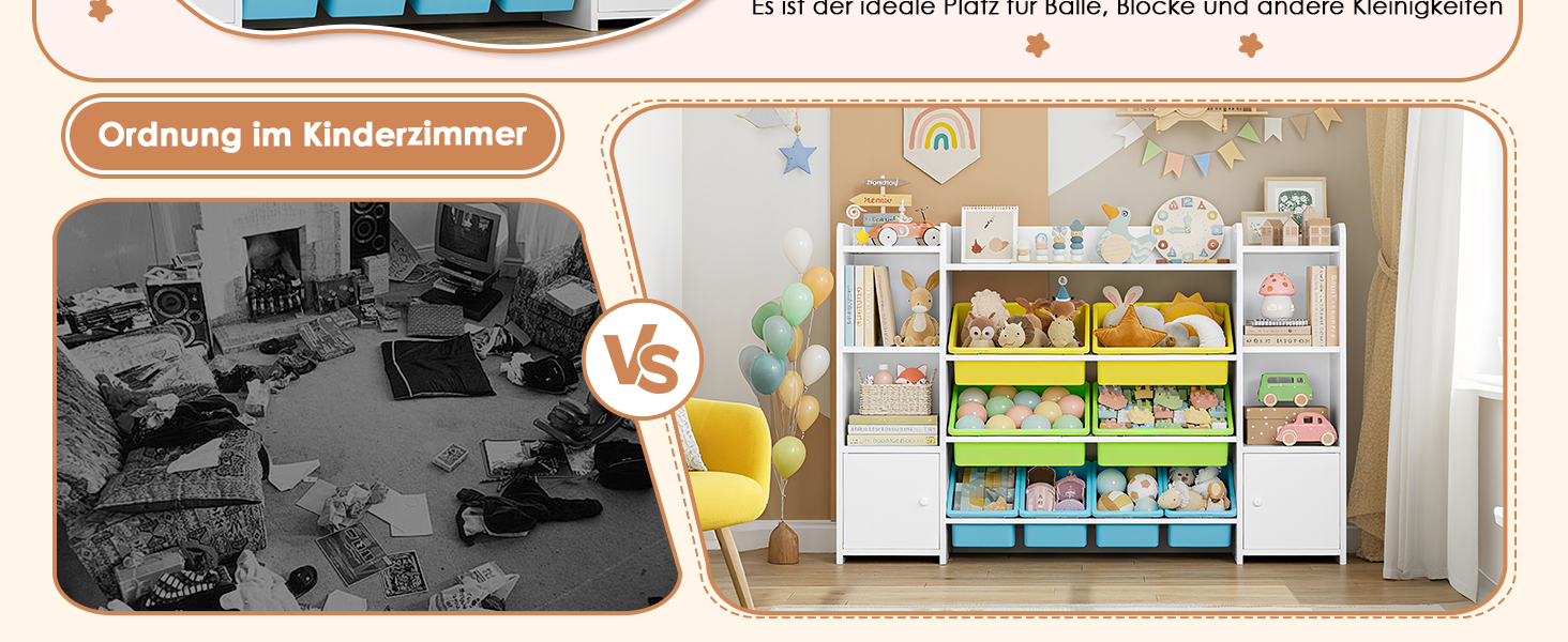 FOREHILL Дитяча полиця з 8 ящиками, дитячий шафа, книжкова полиця для дітей, органайзер для іграшок, меблі для дитячої кімнати, 138,8 x 94,3 x 29,6 см, білий (білий з зеленим)