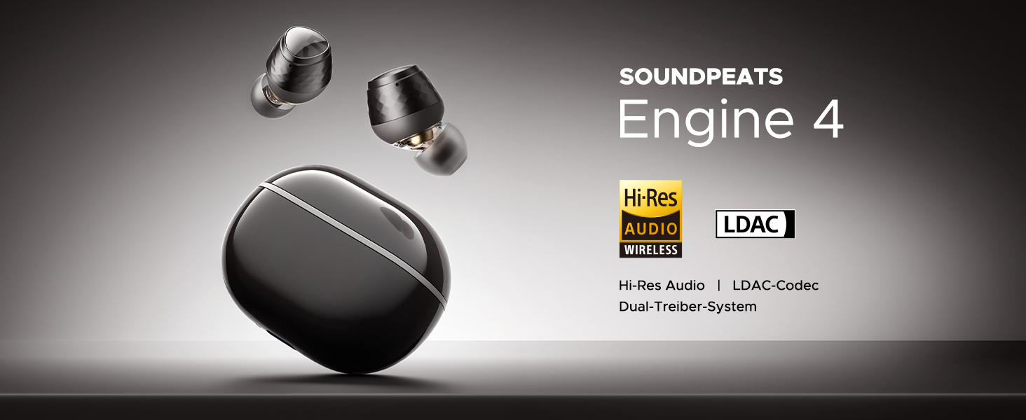 Навушники SoundPEATS Engine4 Bluetooth 5.3, Hi-Res Audio, LDAC, 43 години, Керування додатками, Антрацит