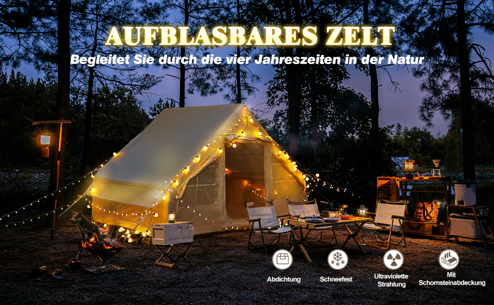 Надувний кемпінговий намет з димоходом та вікном, для 2-10 осіб з насосом, Oxford тканина, швидкозбірний, всесезонний