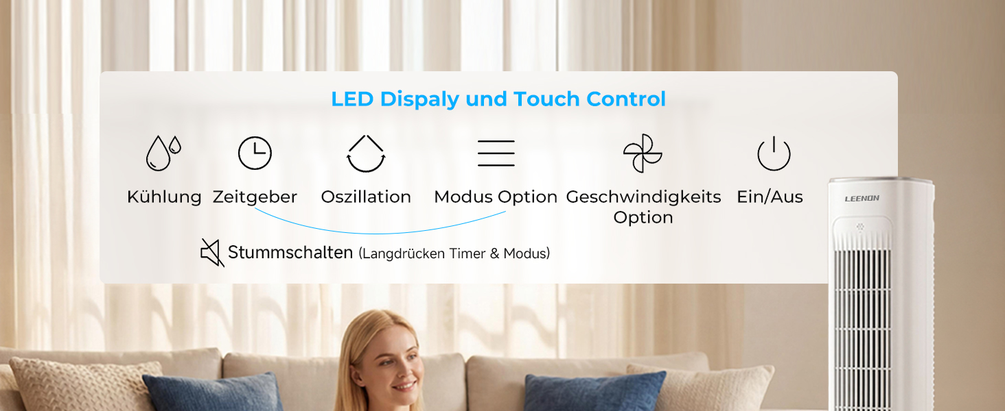 Вентилятор-охолоджувач повітря LEENON 3-в-1 з функцією зволоження, 38 см, пульт, 3 швидкості, таймер 12 год, для дому та офісу, білий