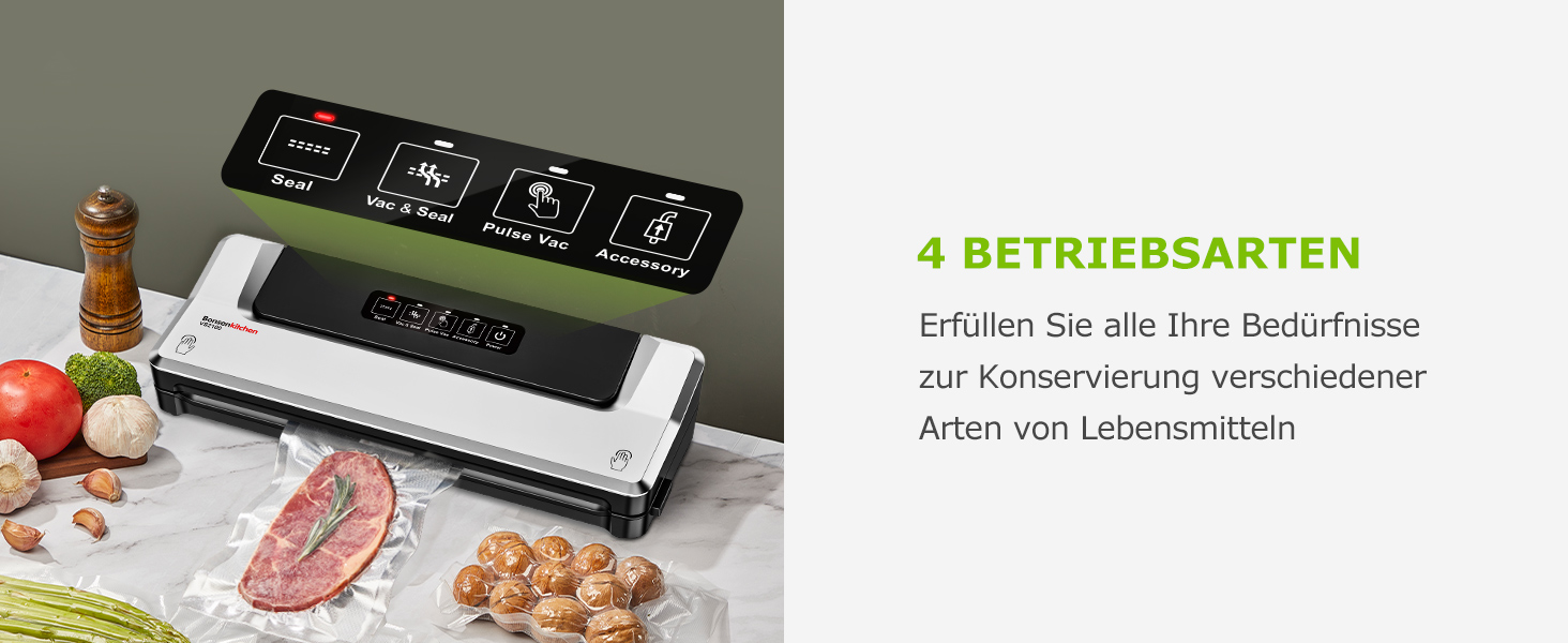 Вакууматор Bonsenkitchen для су-від (Sous Vide) та зберігання продуктів, вакуумний пакувальник з 5 пакетами в комплекті, сріблястий