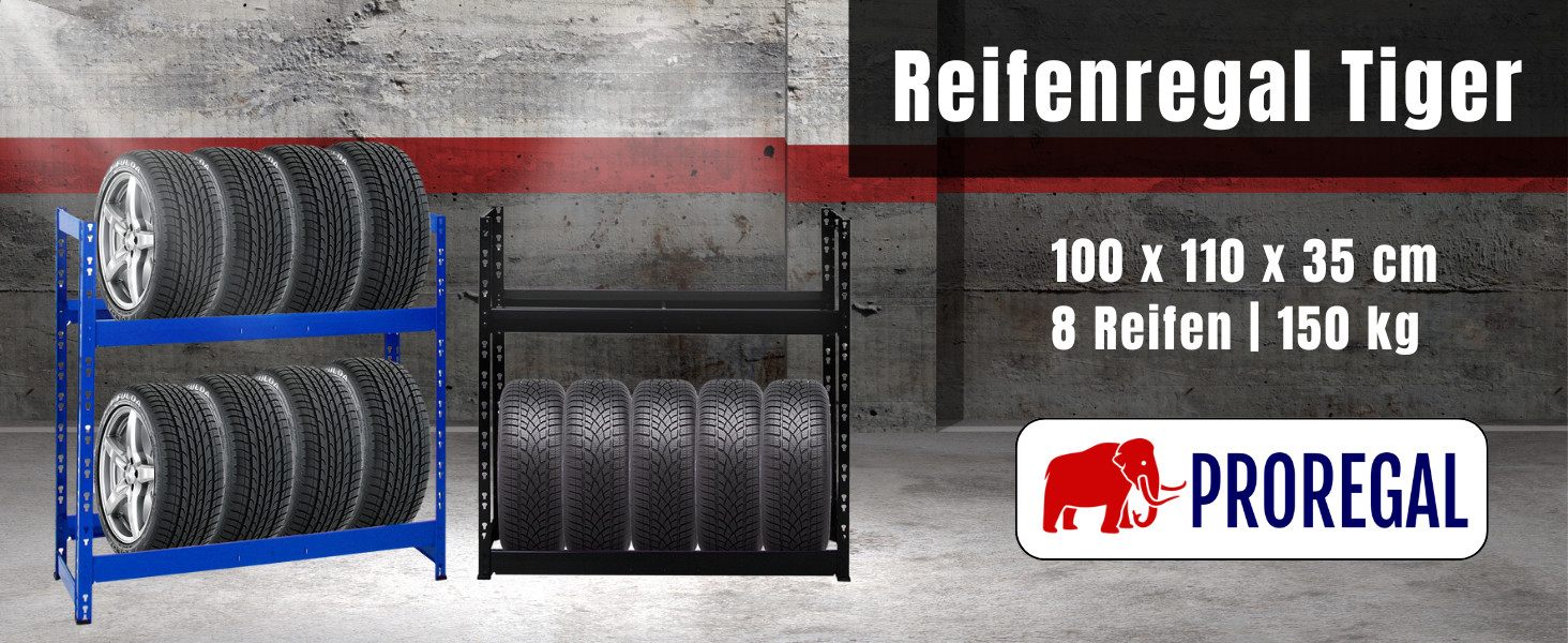 Стелаж для шин PROREGAL Tiger: 100x110x35 см, 150 кг навантаження, 8 шин, 2 рівні, блакитний