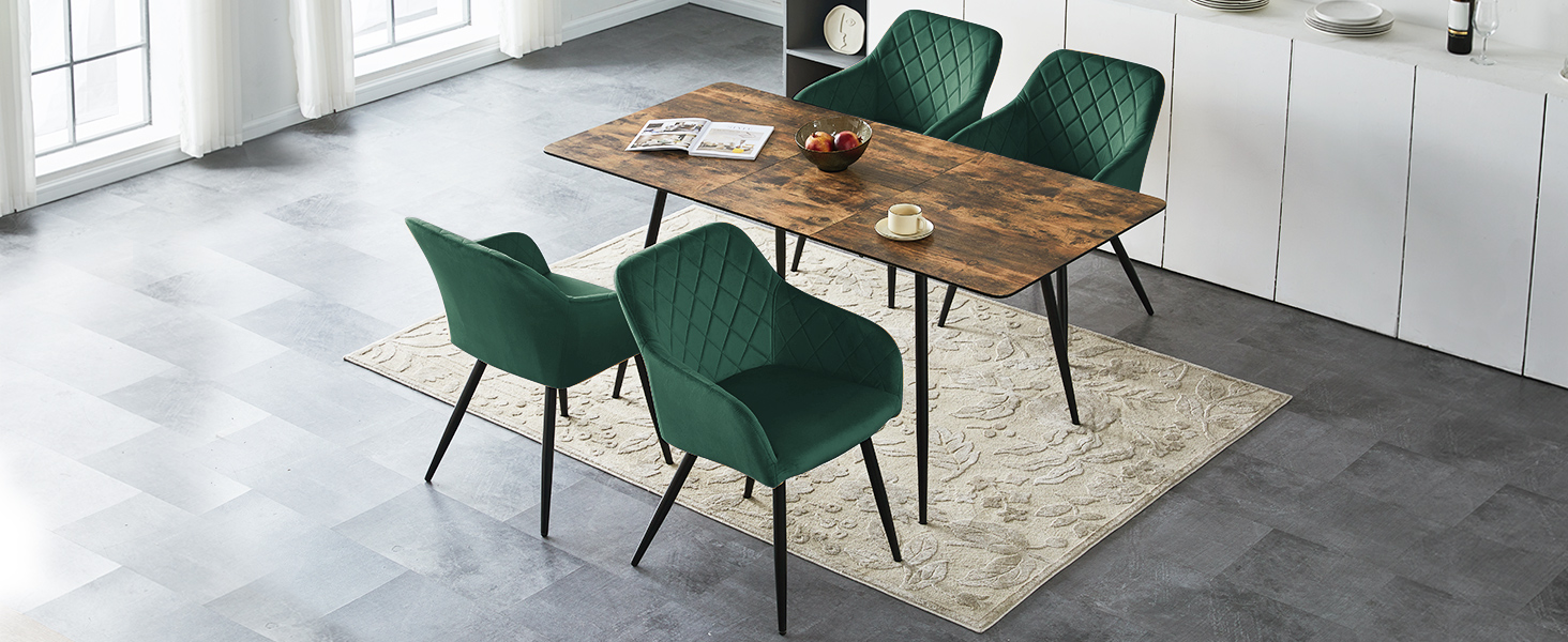 Крісла для їдальні CLIPOP, комплект 4 шт., обтягнуті оксамитом, з металевими ніжками, для вітальні, кухні, їдальні (4 шт., оксамит, зелений)