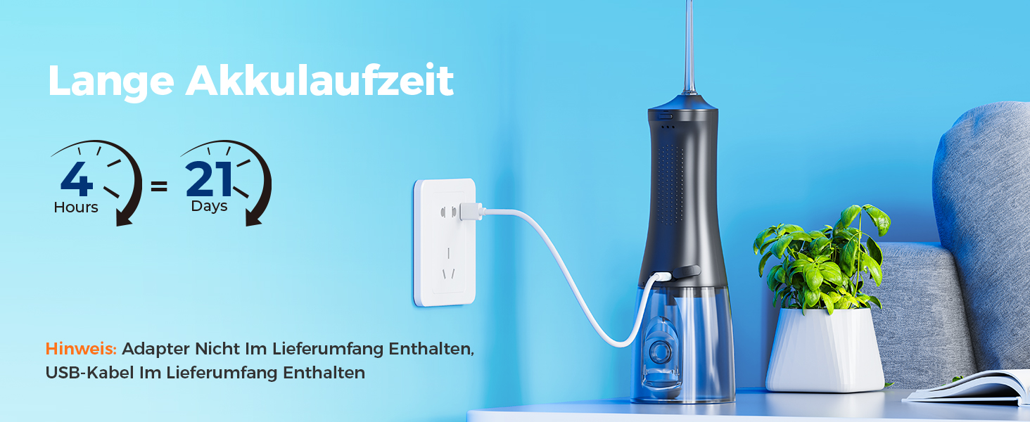 Ірригатор для порожнини рота Operan Munddusche Black - бездротовий, портативний, 300 мл, 4 насадки