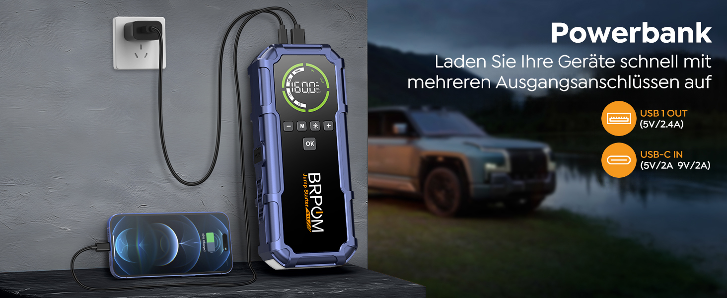 Пусковий пристрій BRPOM 9000A з компресором 160 PSI та Powerbank, фіолетовий