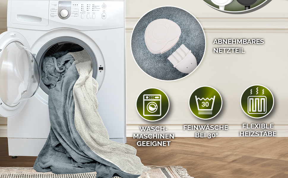 Електрична ковдра з таймером 200 x 180 см | 9 температурних режимів | Ковдра для ліжка та дивана | Електрична ковдра з цифровим дисплеєм (180x130 см, світло-сіра)