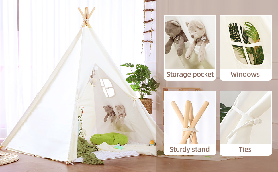 Дитячий намет Wilwolfer Tipi: намет для дітей з бавовни для гри в приміщенні, з сумкою, для дівчаток та хлопчиків, іграшка з чистої бавовни
