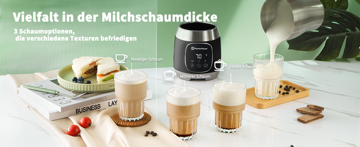 Електричний спінювач молока Maestri House 600 мл, 12-в-1, з регулюванням температури та функцією пам'яті, з нержавіючої сталі, чорний