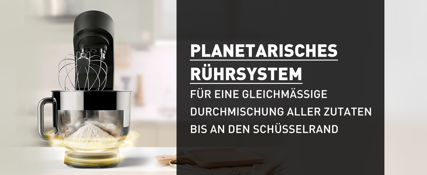 Кухонна машина Heinrichs 2500W з подвійним гаком для тіста, міксером та вінчиком, 8 швидкостей, чаша 8л з нержавіючої сталі, чорна