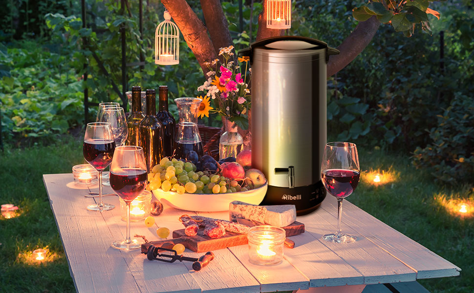 Глювайнер Ribelli 22L з нержавіючої сталі: дозатор гарячих напоїв, регулювання температури 30-100°C, також як пароварка