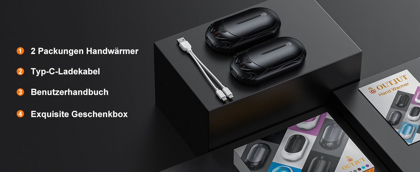 Електричні грілки для рук OUTJUT 6000mAh, 2 шт., USB, 3 режими нагріву, для спорту, кемпінгу, чорні