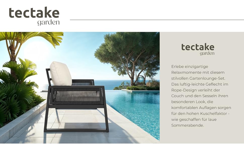 Набір садово-розкішних меблів tectake® з ротангу для саду/балкону: 2 крісла, диван, стіл, подушки, 4 місця, вологостійкі