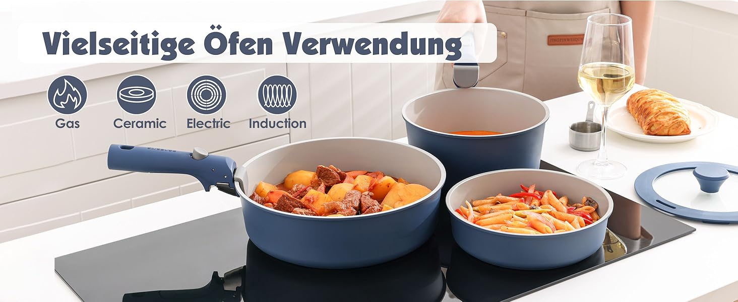 Набір посуду SENSARTE з керамічним покриттям, 17 предметів. Антипригарне покриття, підходить для всіх плит, безпечний (без PFAS, PTFE, PFOA, PFOS).