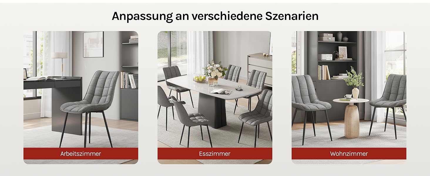 Крісла для їдальні WOLTU (6 шт.), для вітальні, кухні, їдальні. М'які кухонні крісла з підлокітниками, штучна шкіра, металеві ніжки, до 150 кг, сірі (6 шт.)