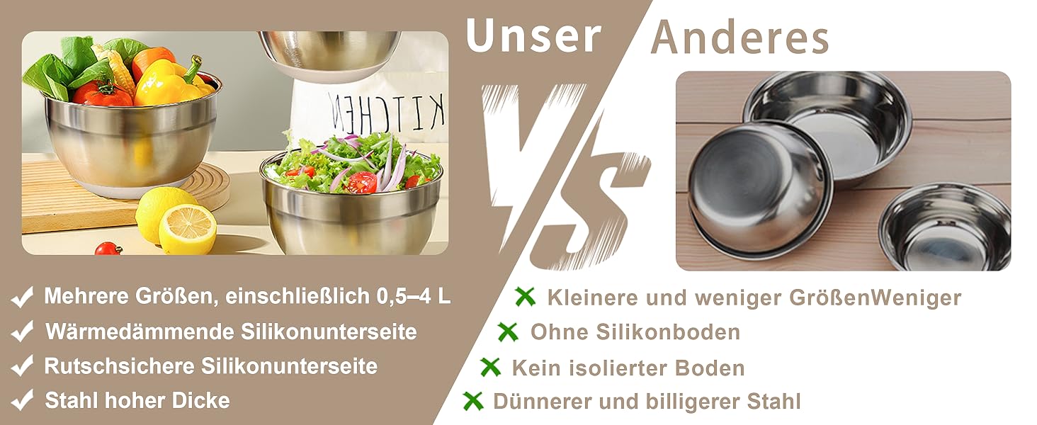 Набір місок для перемішування BEWOS 7 шт. з кришкою, нержавіюча сталь, з терткою, вкладна конструкція, розміри 0.5, 1, 1.4, 1.85, 2.35, 3.2, 4 л для змішування та подачі