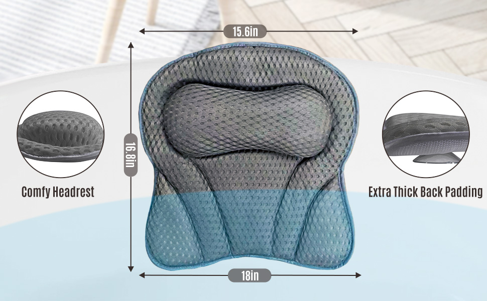 Подушка для ванни з піни memory foam, антиковзка, для шиї та спини, 4D вентиляція, 6 присосок, сіро-метеликовий колір