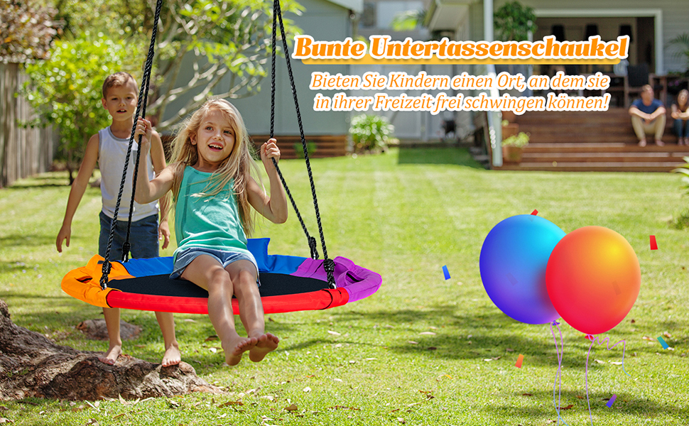 Шоукель-гніздо COSTWAY з подушкою та ручками, дитяча гойдалка з регульованим тросом 100-180 см, вантажопідйомність до 150 кг для дітей та дорослих, для використання в приміщенні та на вулиці, кольорова