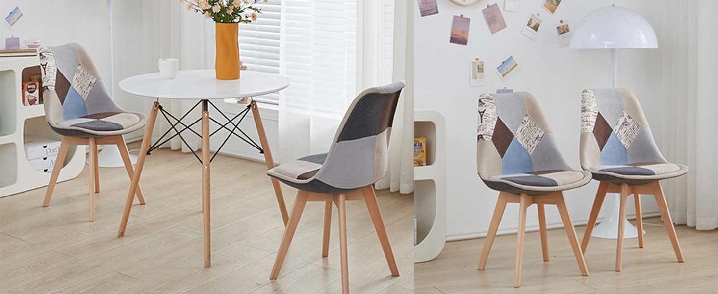 Набір обідніх стільців 6 шт., масивні дерев'яні ніжки, знімні подушки, кухонні стільці, сучасний дизайн (6 шт., світло-коричневий patchwork)