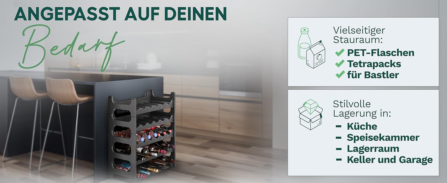 Стійка для пляшок Novaliv на 36 пляшок з переробленого пластику, розширювана, чорна, для вина та напоїв