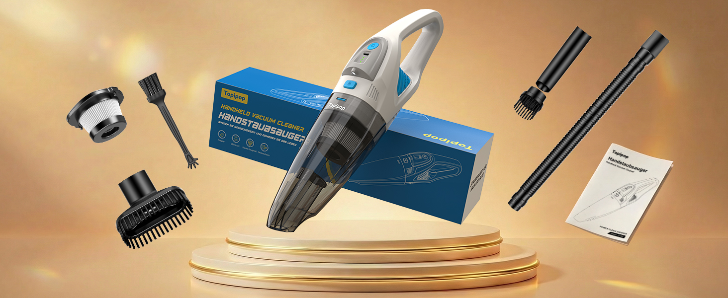 Акумуляторний ручний пилосос для авто та дому, 25000Па, бездротовий з HEPA-фільтром та набором насадок, білий