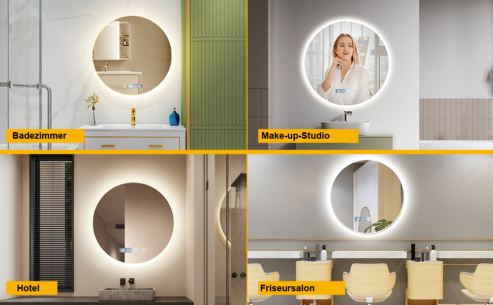 Дзеркало для ванної кімнати Bellanny LED з підсвічуванням 60 см | Настінне дзеркало для макіяжу, косметичне дзеркало | Дзеркало для макіяжу з сенсорним вимикачем, 3 кольори світла, регулювання яскравості, проти запотівання, IP44, кругле, горизонтальне/вертикальне