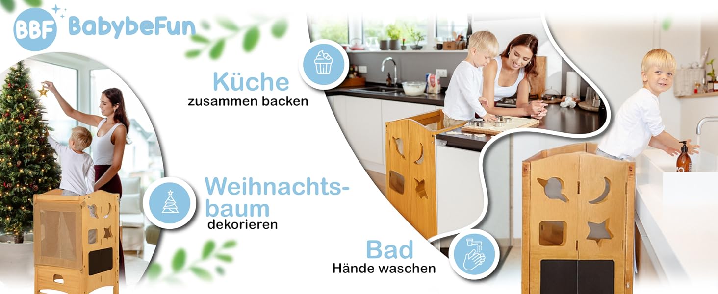 Дитячий навчальний столик-сходинка (1 рік+) з сіткою безпеки 360° - стабільний, масивний, з анти-кидкою, білий (натуральне дерево)