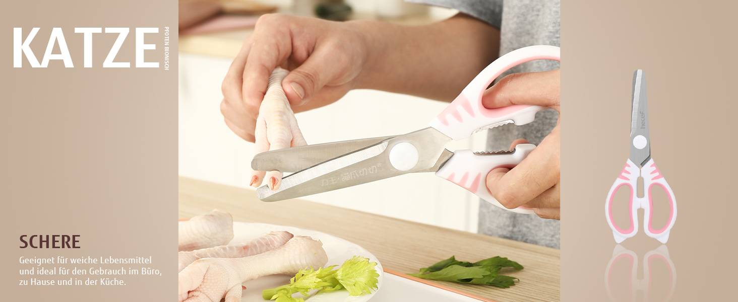 Набір кухонних ножів Hecef: 5 штук у блоці, рожевий, з ручками у формі котів