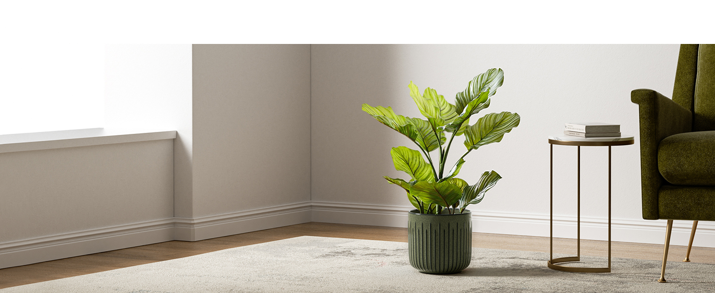 Набір горщиків для квітів LE TAUCI 3 шт. з кераміки, 21+17+14 см, з дренажними отворами, реактивна глазур, темно-оливковий колір