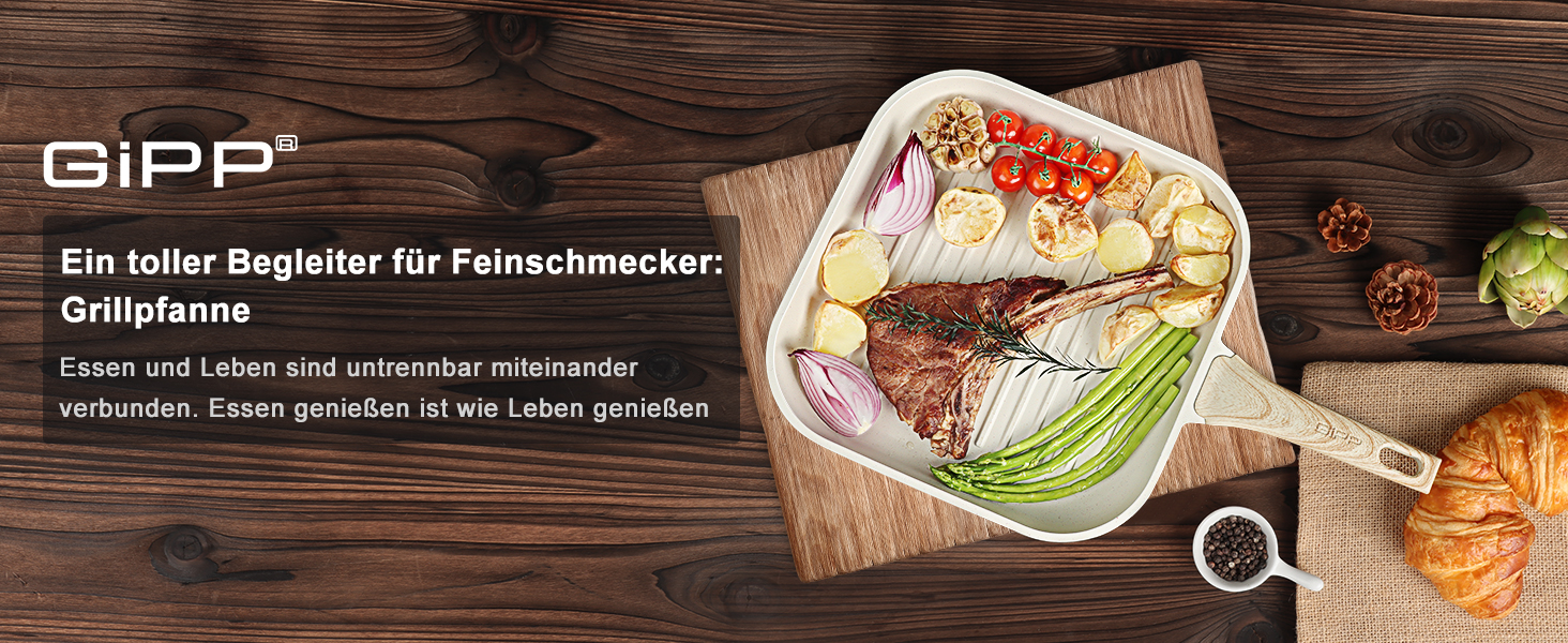 Сковорода-гриль GiPP 28x28 см, для стейків, індукційна, з алюмінію з гранітною антипригарним покриттям, без PFOA, для всіх типів плит, легко миється, біла