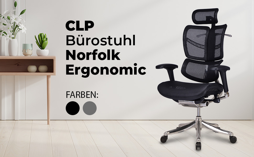 Офісне крісло CLP Norfolk Ergonomic - ергономічне крісло для офісу з підголівником, сірого кольору