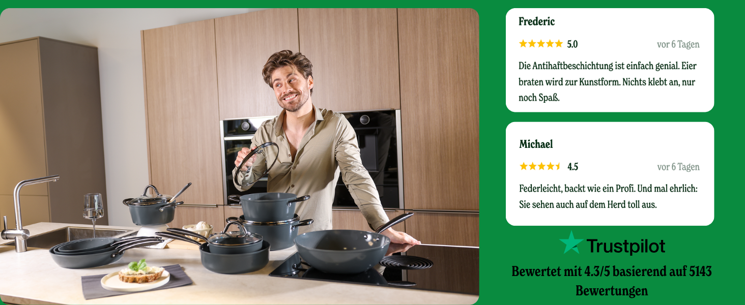 Набір сковорідок Cook&Pan Induktion Dark Olive 24/28 см з керамічним антипригарним покриттям Greenshield (без PFAS та тефлону) - 2 шт.